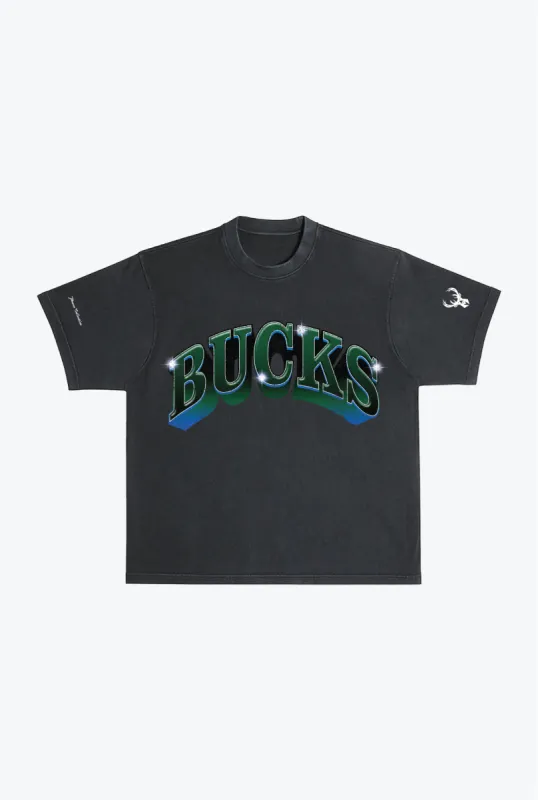 Milwaukee Bucks Graffiti Pigment Dye Heavyweight T-Shirt - Black sold by Peace-Collective