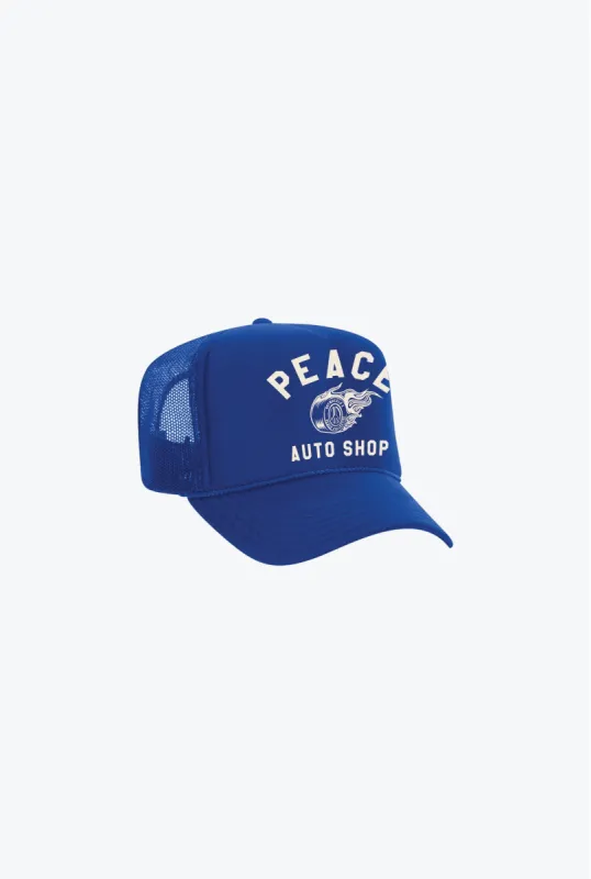 Peace Auto Shop Trucker Hat - Royal sold by Peace-Collective