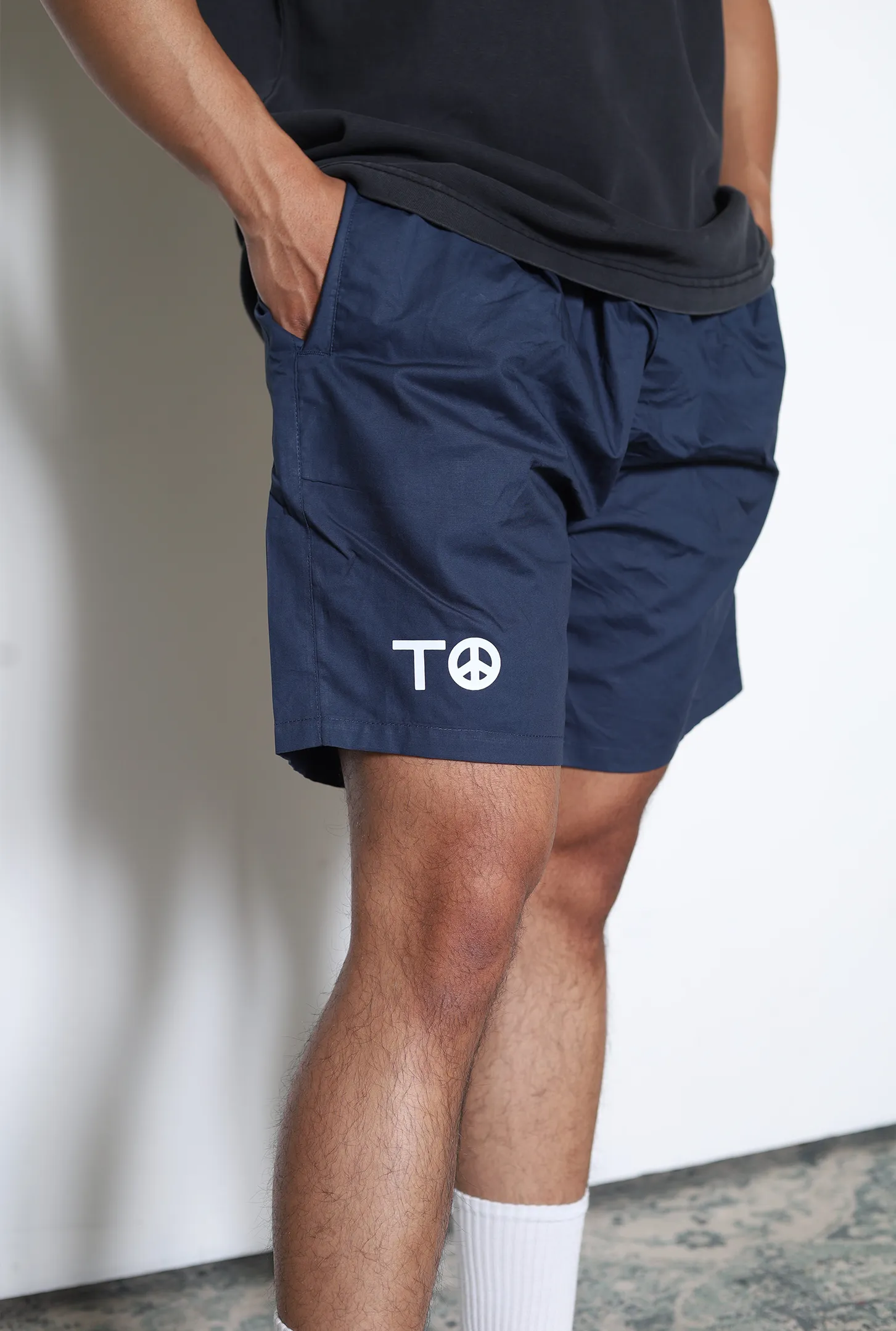 "TO" Peace Sign Board Shorts - Petrol Blue sold by Peace-Collective product image thumbnail 3