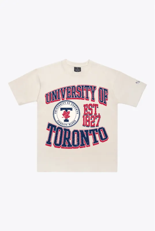 P/C x U Of T Vintage Collegiate Crest Heavyweight T-Shirt - Ivory sold by Peace-Collective