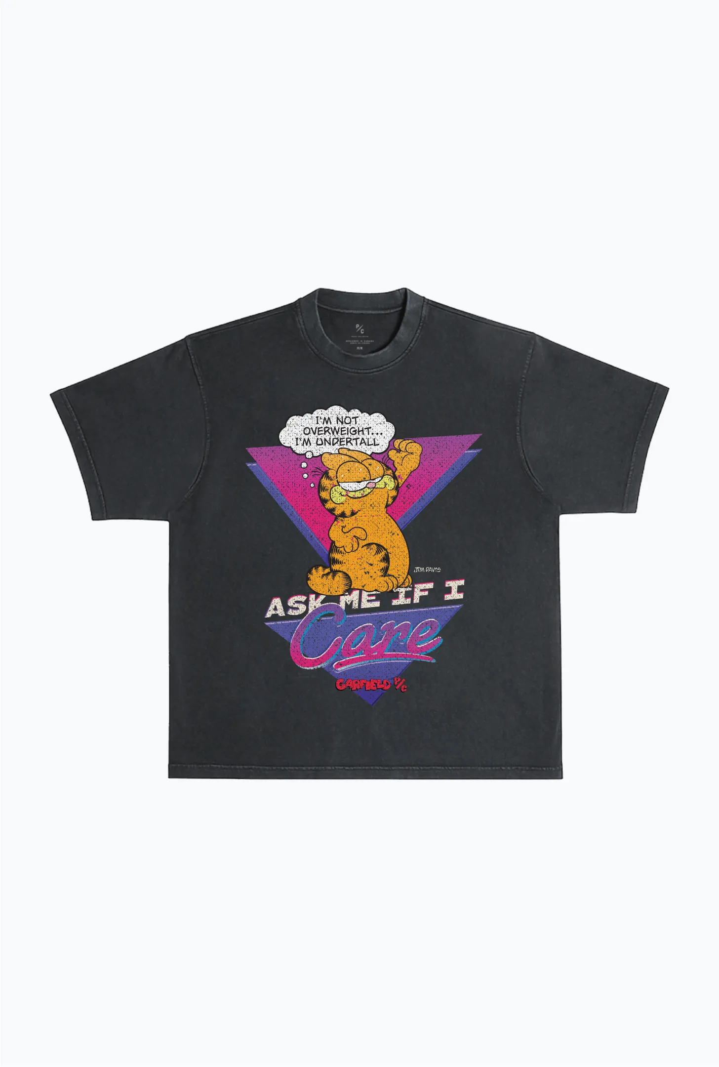 Vintage Garfield "Ask Me If I Care" Pigment Dye Heavyweight T-Shirt - Black sold by Peace-Collective