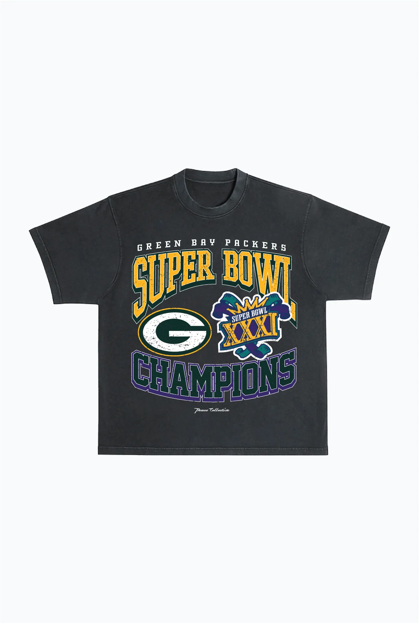 Green Bay Packers Super Bowl XXXI Heavyweight T-Shirt - Black sold by Peace-Collective