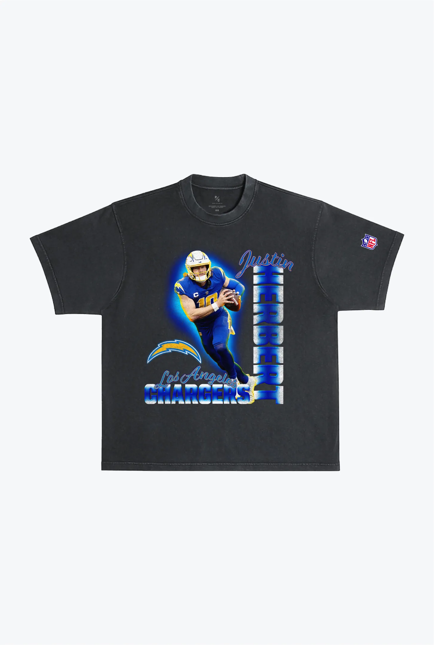 Justin Herbert Garment Dyed Heavyweight T-Shirt - Black sold by Peace-Collective