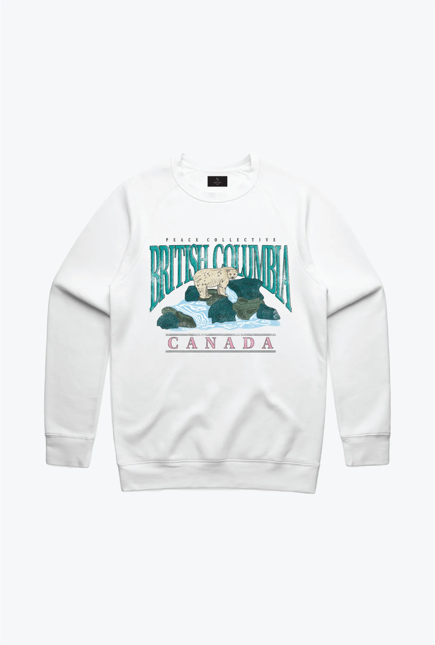 British Columbia Spirit Bear Vintage Crewneck - White sold by Peace-Collective