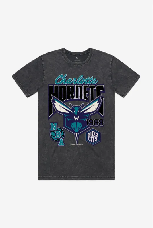 Charlotte Hornets Stonewash T-Shirt - Black sold by Peace-Collective