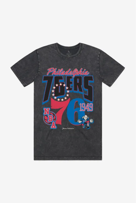 Philadelphia 76ers Stonewash T-Shirt - Black sold by Peace-Collective