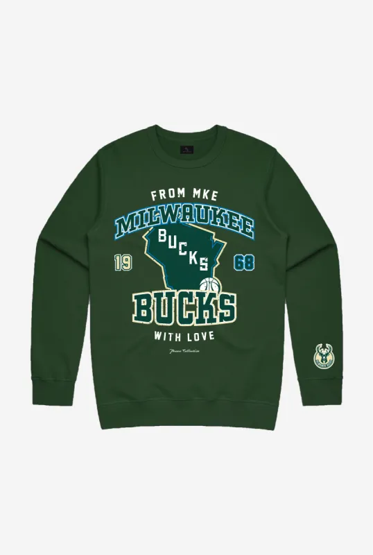 Milwaukee Bucks Washed Crewneck - Forest Green sold by Peace-Collective