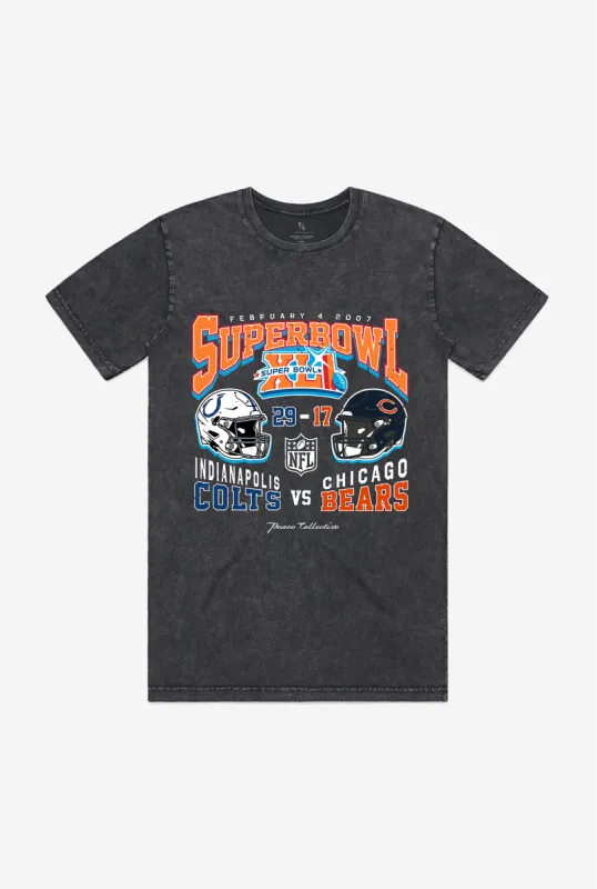 Super Bowl XLI: Indianapolis Colts vs Chicago Bears Garment Dyed Heavyweight T-Shirt - Black sold by Peace-Collective