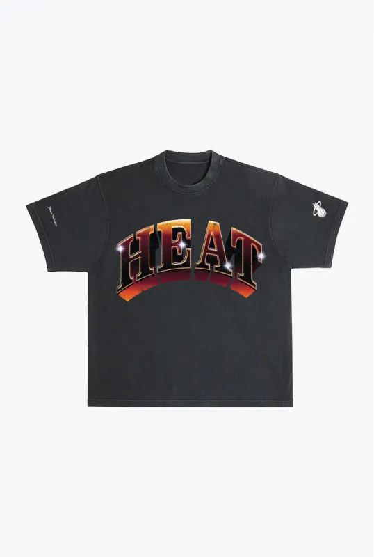 Miami Heat Graffiti Pigment Dye Heavyweight T-Shirt - Black sold by Peace-Collective