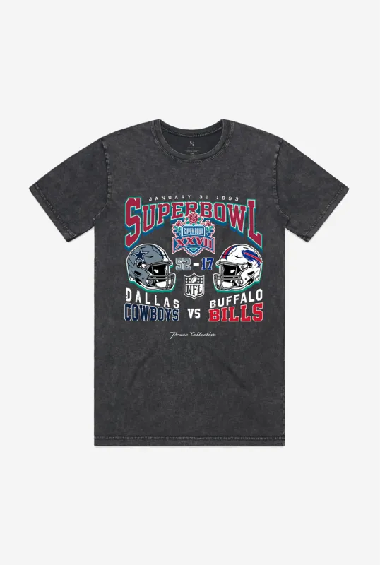 Super Bowl XXVII: Dallas Cowboys vs Buffalo Bills Garment Dyed Heavyweight T-Shirt - Black sold by Peace-Collective