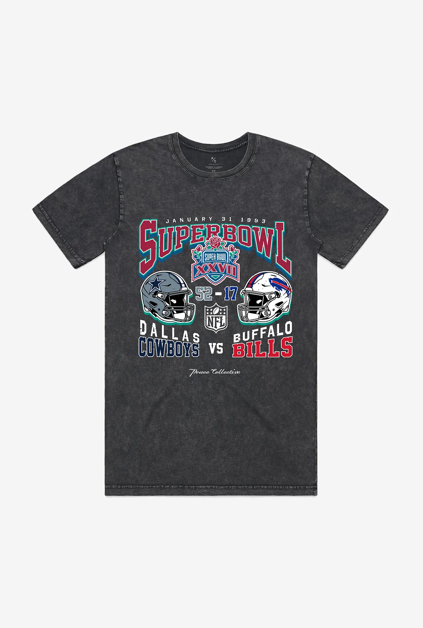 Super Bowl XXVII: Dallas Cowboys vs Buffalo Bills Garment Dyed Heavyweight T-Shirt - Black sold by Peace-Collective