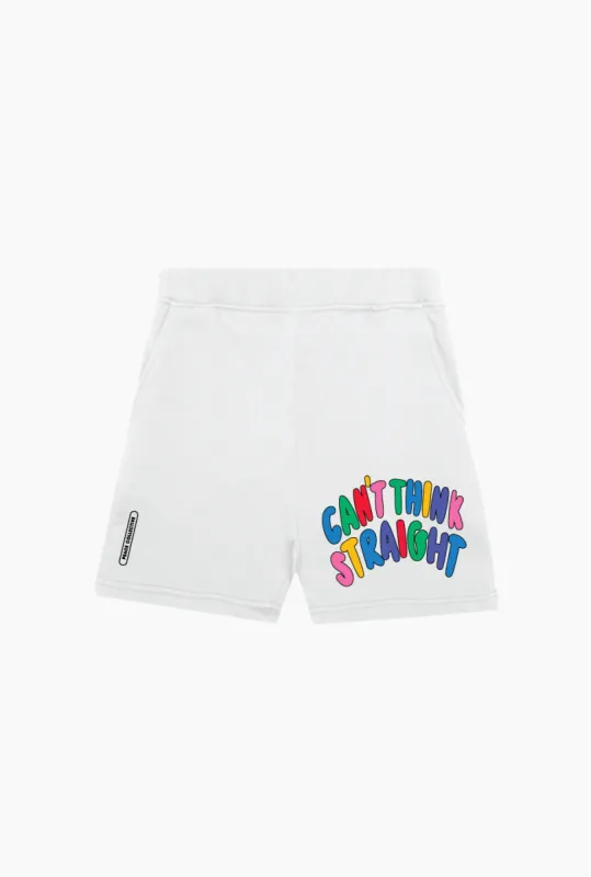 Can't Think Straight Fleece Shorts - White sold by Peace-Collective