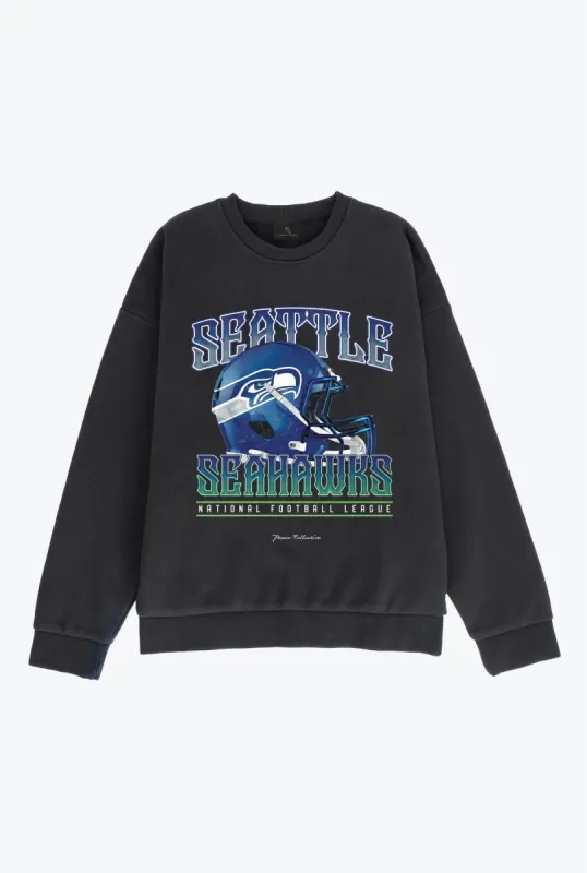 Seattle Seahawks Helmet SuperHeavy™️ Crewneck - Off Black sold by Peace-Collective