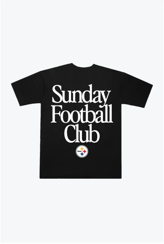 Pittsburgh Steelers Sunday Football Club Heavyweight T-Shirt - Black sold by Peace-Collective