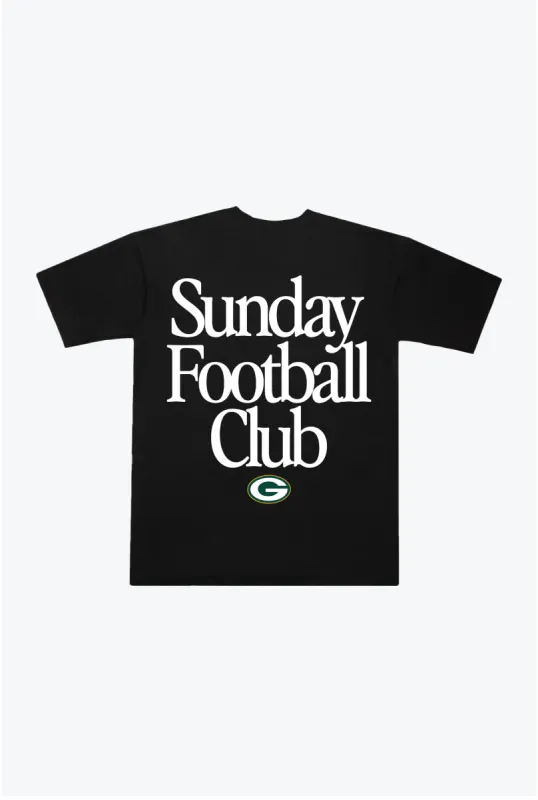 Green Bay Packers Sunday Football Club Heavyweight T-Shirt - Black sold by Peace-Collective