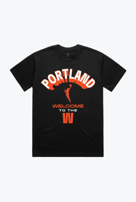 Welcome Portland WNBA T-Shirt - Black sold by Peace-Collective