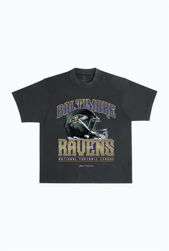 Baltimore Ravens Helmet Garment Dyed Heavyweight T-Shirt - Black sold by Peace-Collective