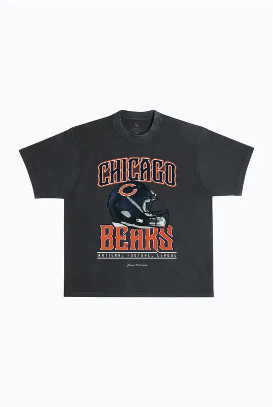 Chicago Bears Helmet Garment Dyed Heavyweight T-Shirt - Black sold by Peace-Collective