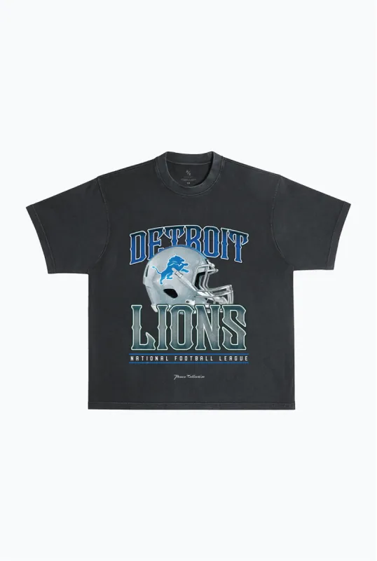 Detroit Lions Helmet Garment Dyed Heavyweight T-Shirt - Black sold by Peace-Collective