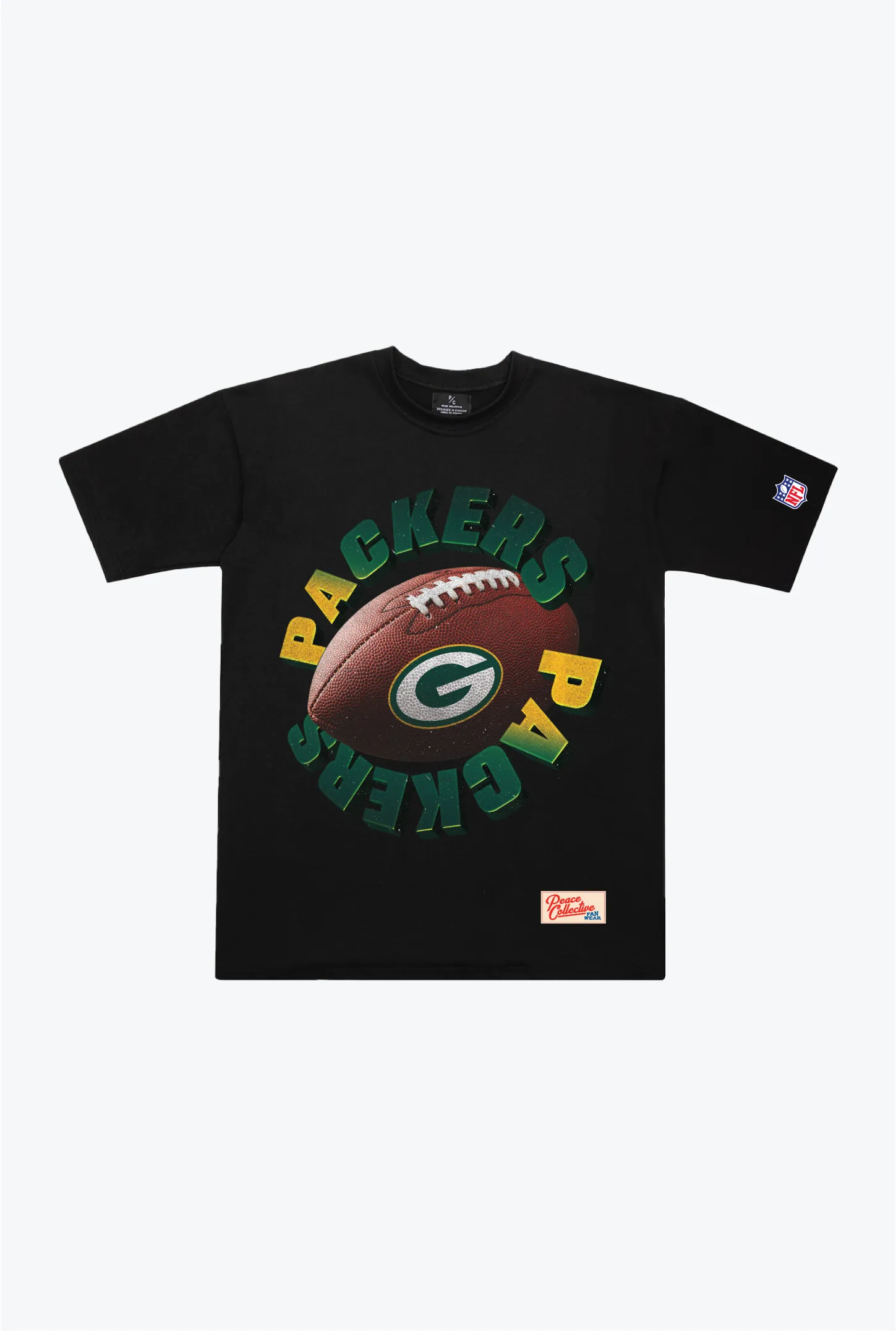 Green Bay Packers Spiral Heavyweight T-Shirt - Black sold by Peace-Collective
