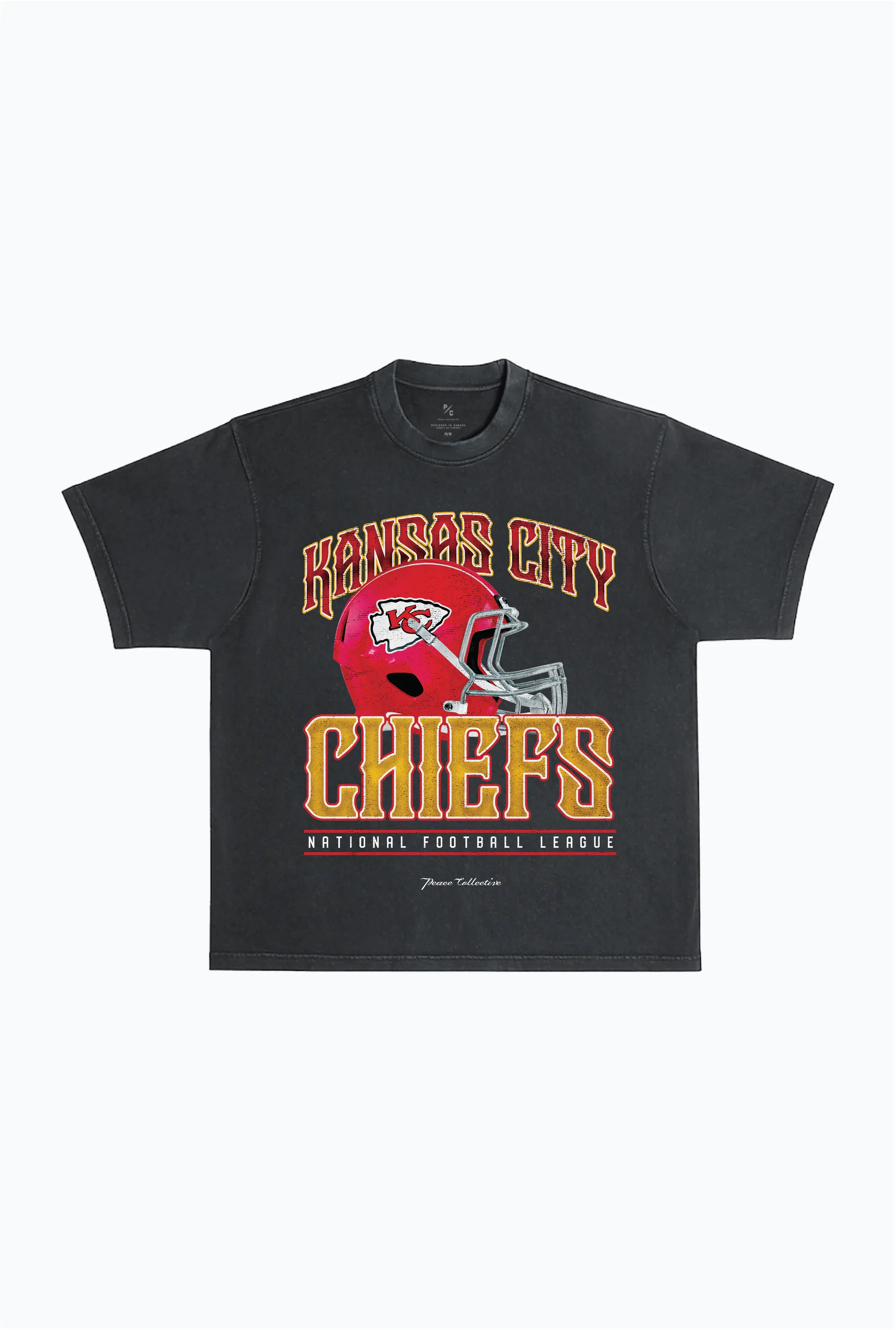 Kansas City Chiefs Helmet Garment Dyed Heavyweight T-Shirt - Black sold by Peace-Collective