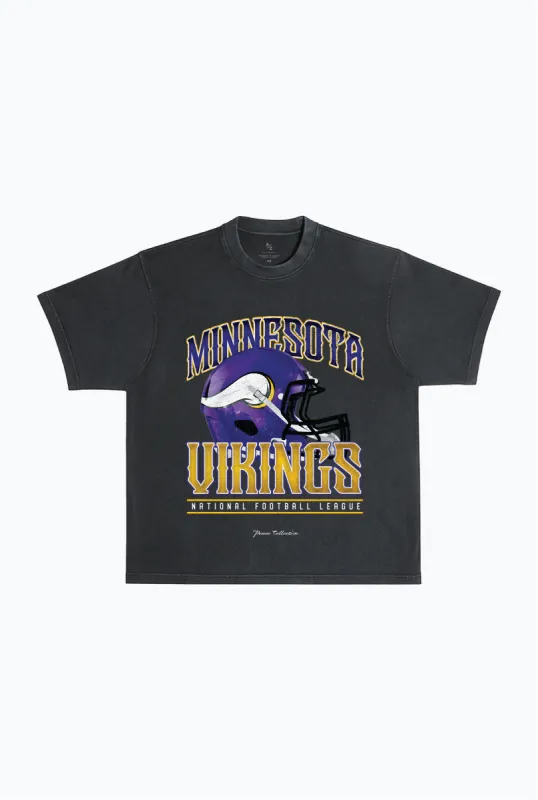 Minnesota Vikings Helmet Garment Dyed Heavyweight T-Shirt - Black sold by Peace-Collective