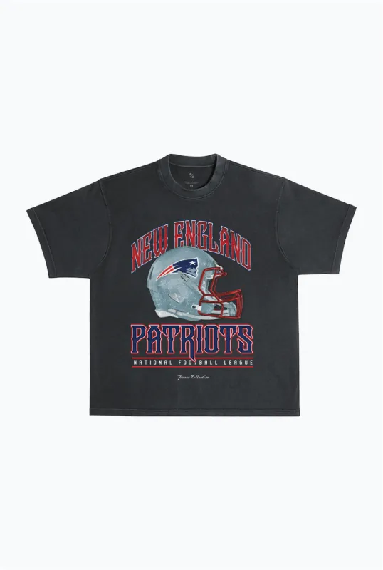 New England Patriots Helmet Garment Dyed Heavyweight T-Shirt - Black sold by Peace-Collective