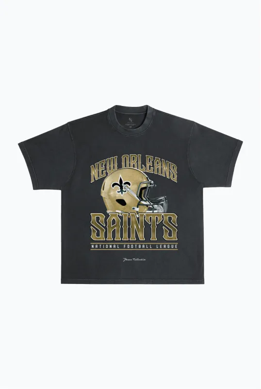 New Orleans Saints Helmet Garment Dyed Heavyweight T-Shirt - Black sold by Peace-Collective