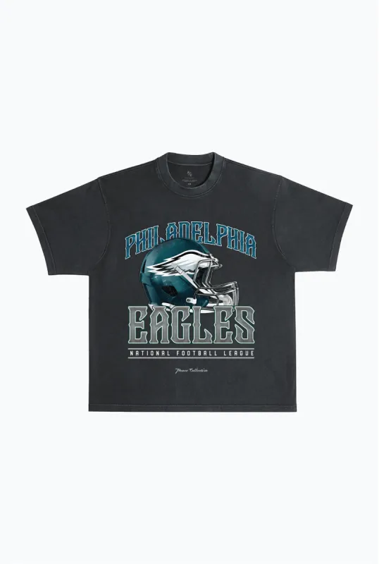Philadelphia Eagles Helmet Garment Dyed Heavyweight T-Shirt - Black sold by Peace-Collective