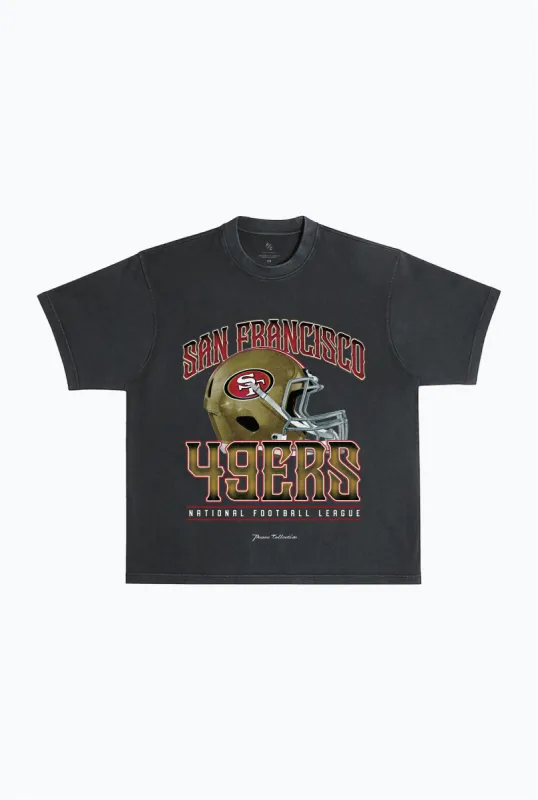 San Francisco 49ers Helmet Garment Dyed Heavyweight T-Shirt - Black sold by Peace-Collective