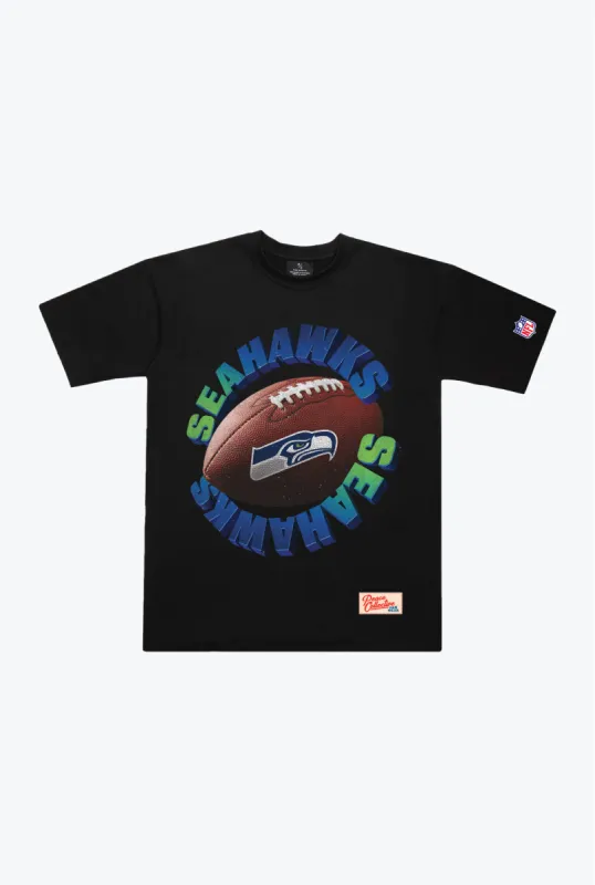Seattle Seahawks Spiral Heavyweight T-Shirt - Black sold by Peace-Collective