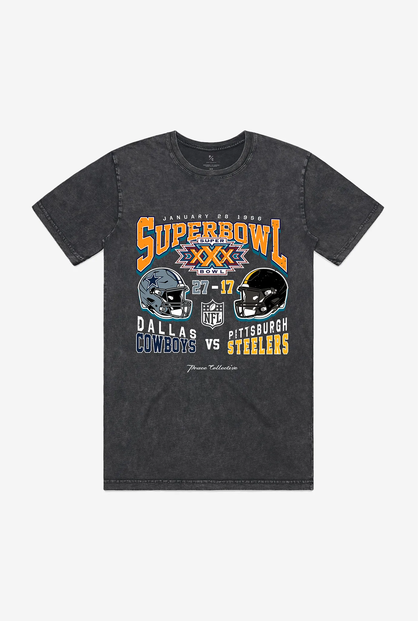 Super Bowl XXX: Dallas Cowboys vs Pittsburgh Steelers Garment Dyed Heavyweight T-Shirt - Black sold by Peace-Collective