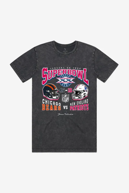 Super Bowl XX: Chicago Bears vs New England Patriots Garment Dyed Heavyweight T-Shirt - Black sold by Peace-Collective