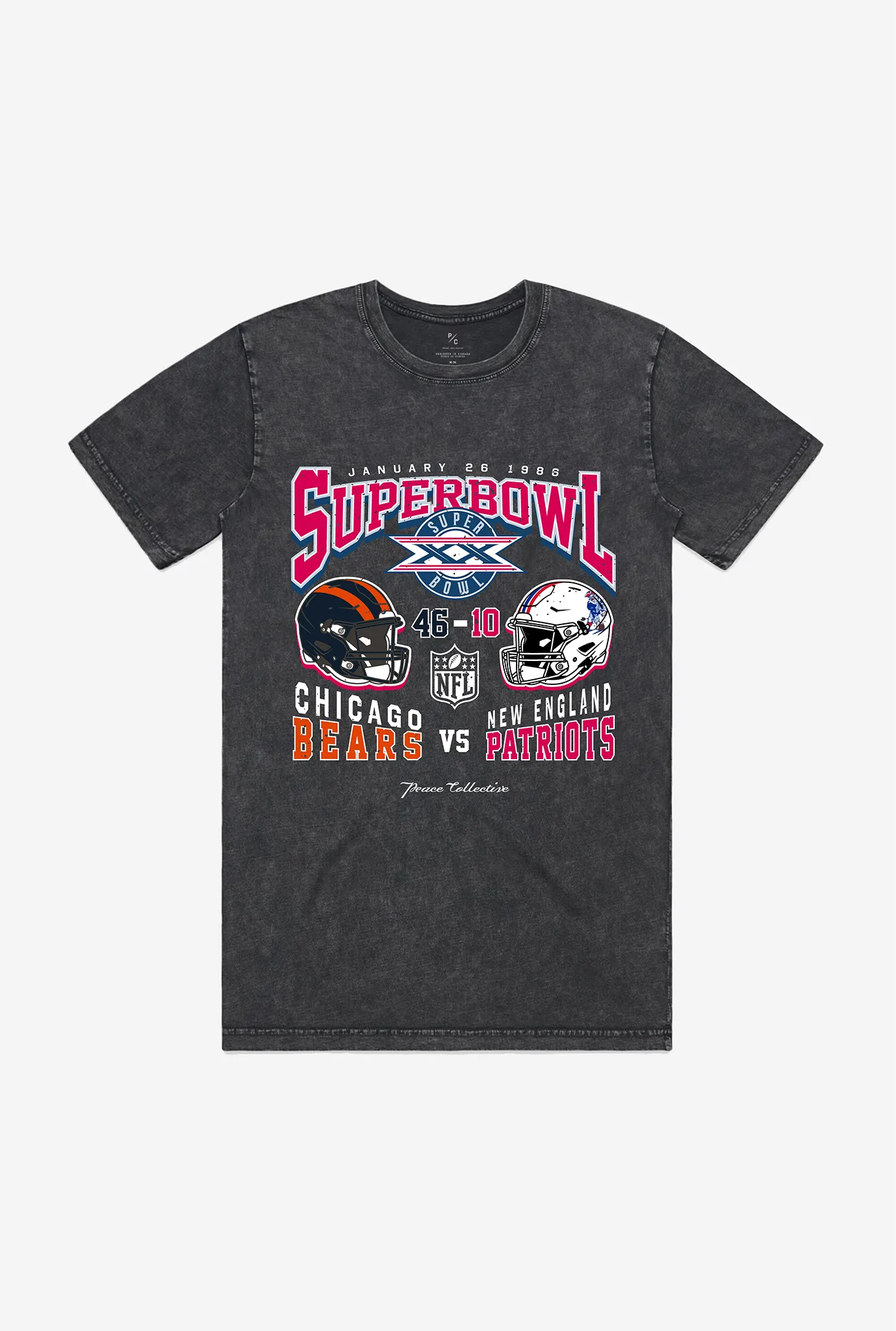 Super Bowl XX: Chicago Bears vs New England Patriots Garment Dyed Heavyweight T-Shirt - Black sold by Peace-Collective