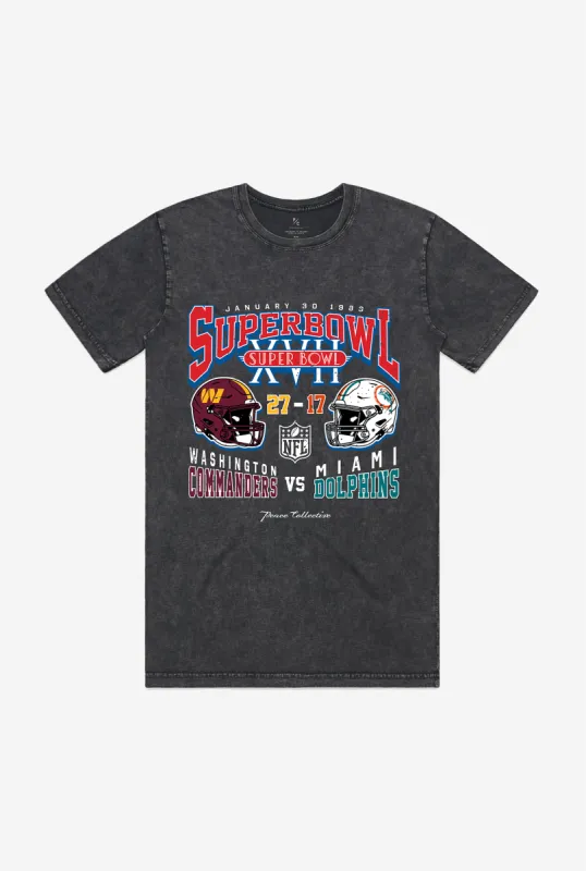 Super Bowl XVII: Washington Commanders vs Miami Dolphins Garment Dyed Heavyweight T-Shirt - Black sold by Peace-Collective