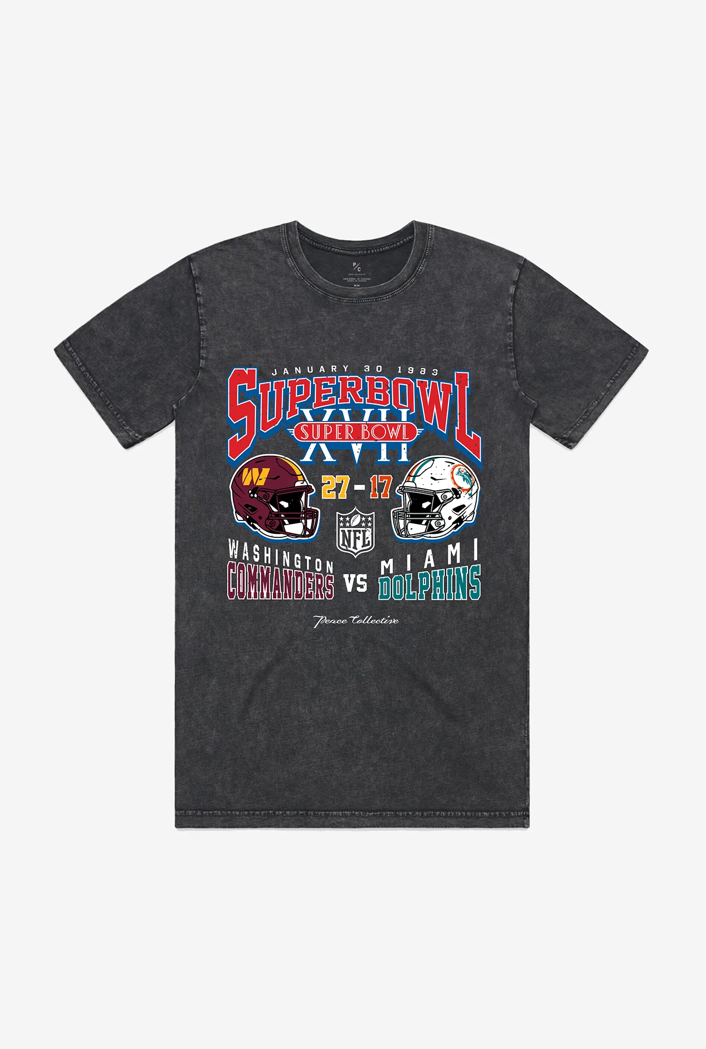 Super Bowl XVII: Washington Commanders vs Miami Dolphins Garment Dyed Heavyweight T-Shirt - Black sold by Peace-Collective