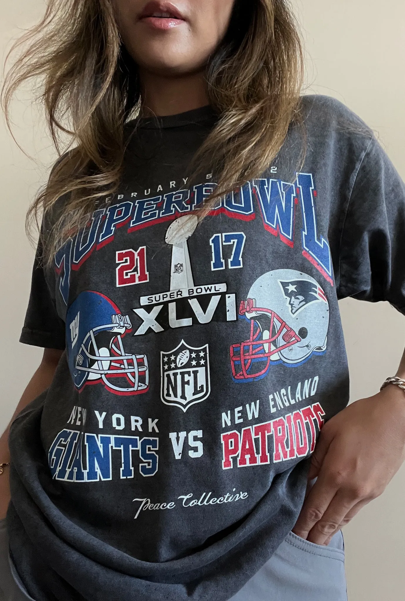 Super Bowl XLVI: New York Giants vs New England Patriots Garment Dyed Heavyweight T-Shirt - Black sold by Peace-Collective product image thumbnail 2