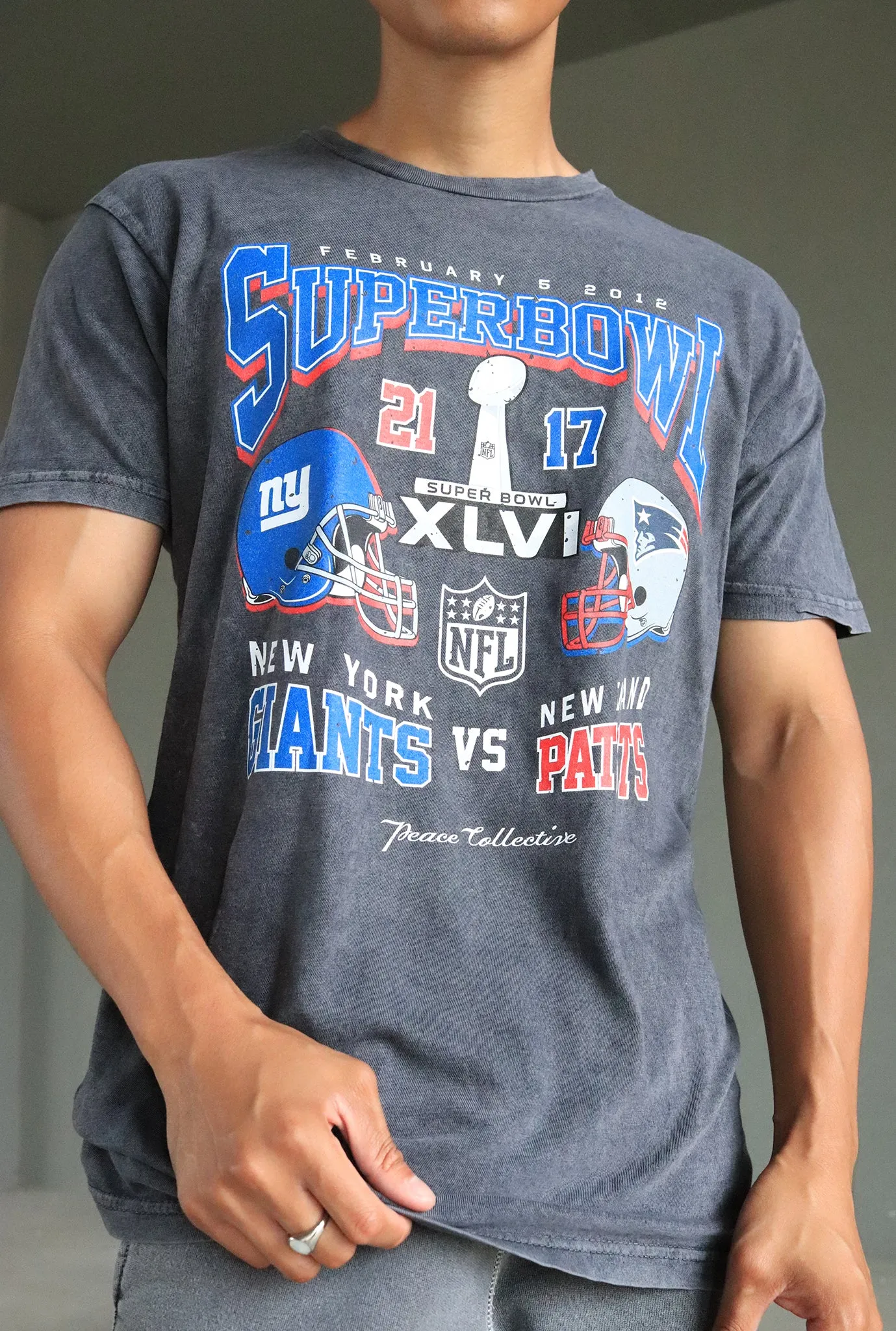 Super Bowl XLVI: New York Giants vs New England Patriots Garment Dyed Heavyweight T-Shirt - Black sold by Peace-Collective product image thumbnail 5