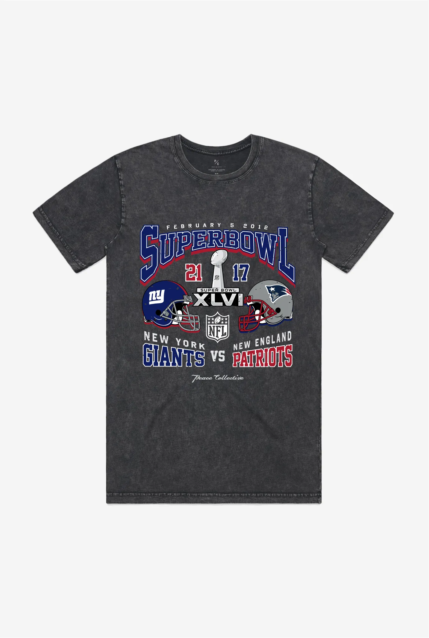 Super Bowl XLVI: New York Giants vs New England Patriots Garment Dyed Heavyweight T-Shirt - Black sold by Peace-Collective