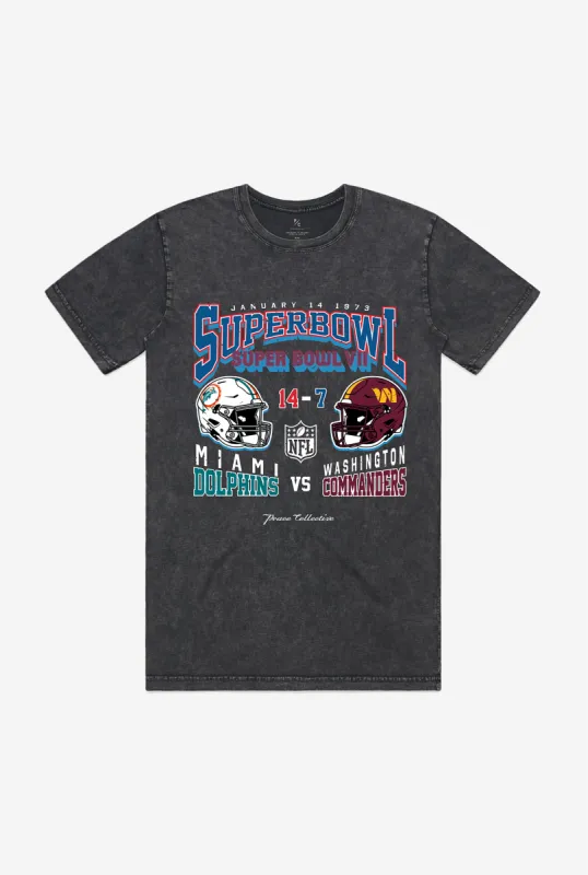 Super Bowl VII: Miami Dolphins vs Washington Redskins Garment Dyed Heavyweight T-Shirt - Black sold by Peace-Collective
