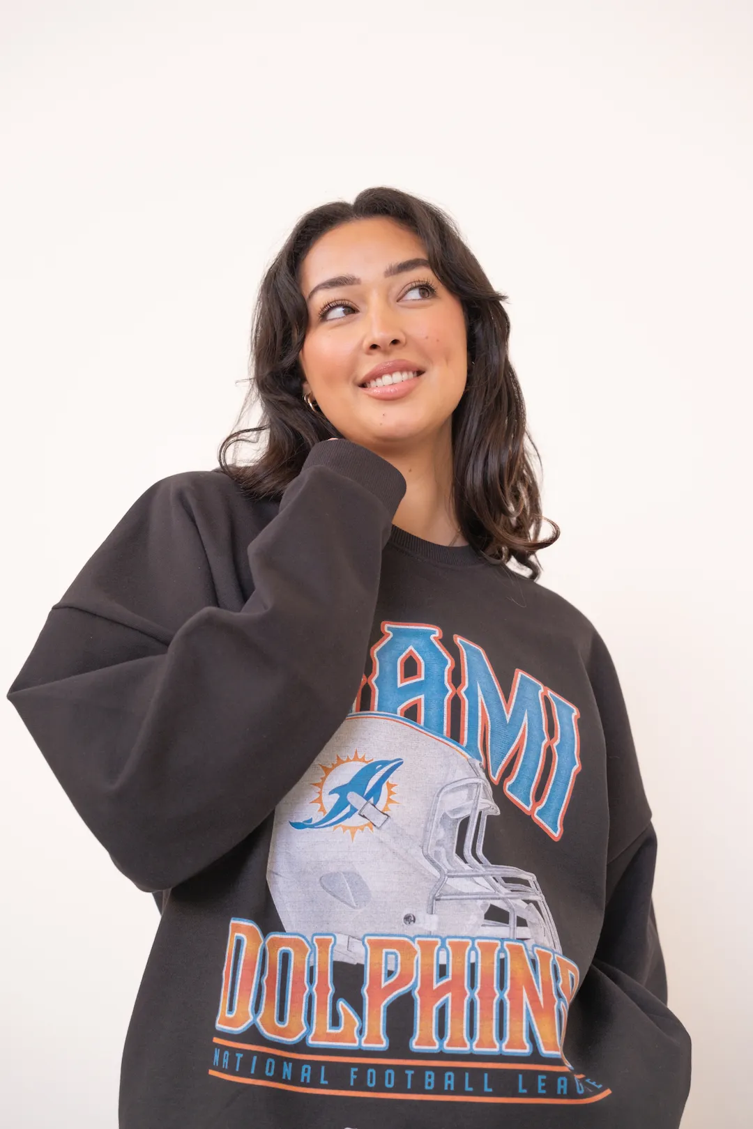 Miami Dolphins Helmet SuperHeavy™️ Crewneck - Off Black sold by Peace-Collective product image thumbnail 3
