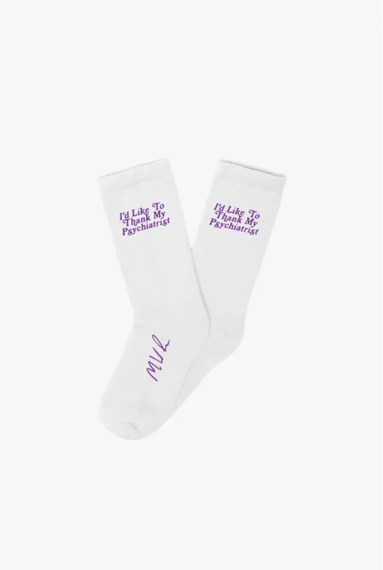 P/C x Metta World Peace Crew Socks - White/ Purple sold by Peace-Collective