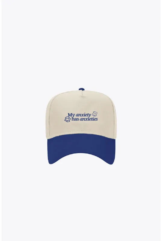 My Anxiety Has Anxieties A-Frame Cap - Royal / Ivory sold by Peace-Collective