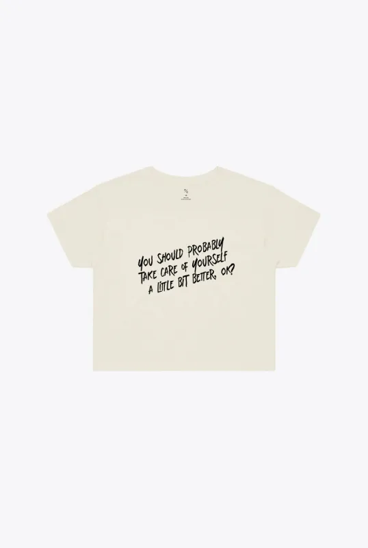 Take Care of Yourself Cropped T-Shirt - Ivory sold by Peace-Collective
