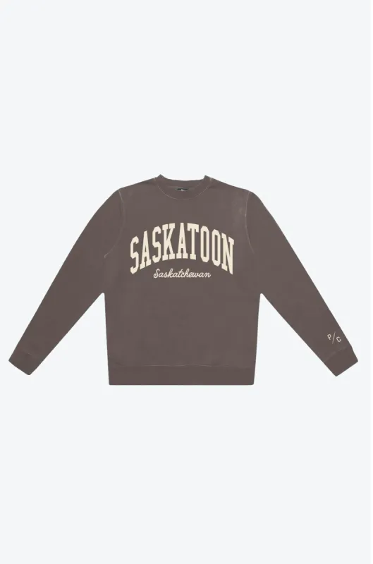 Saskatoon Tourist Pigment Dye Crewneck - Espresso sold by Peace-Collective