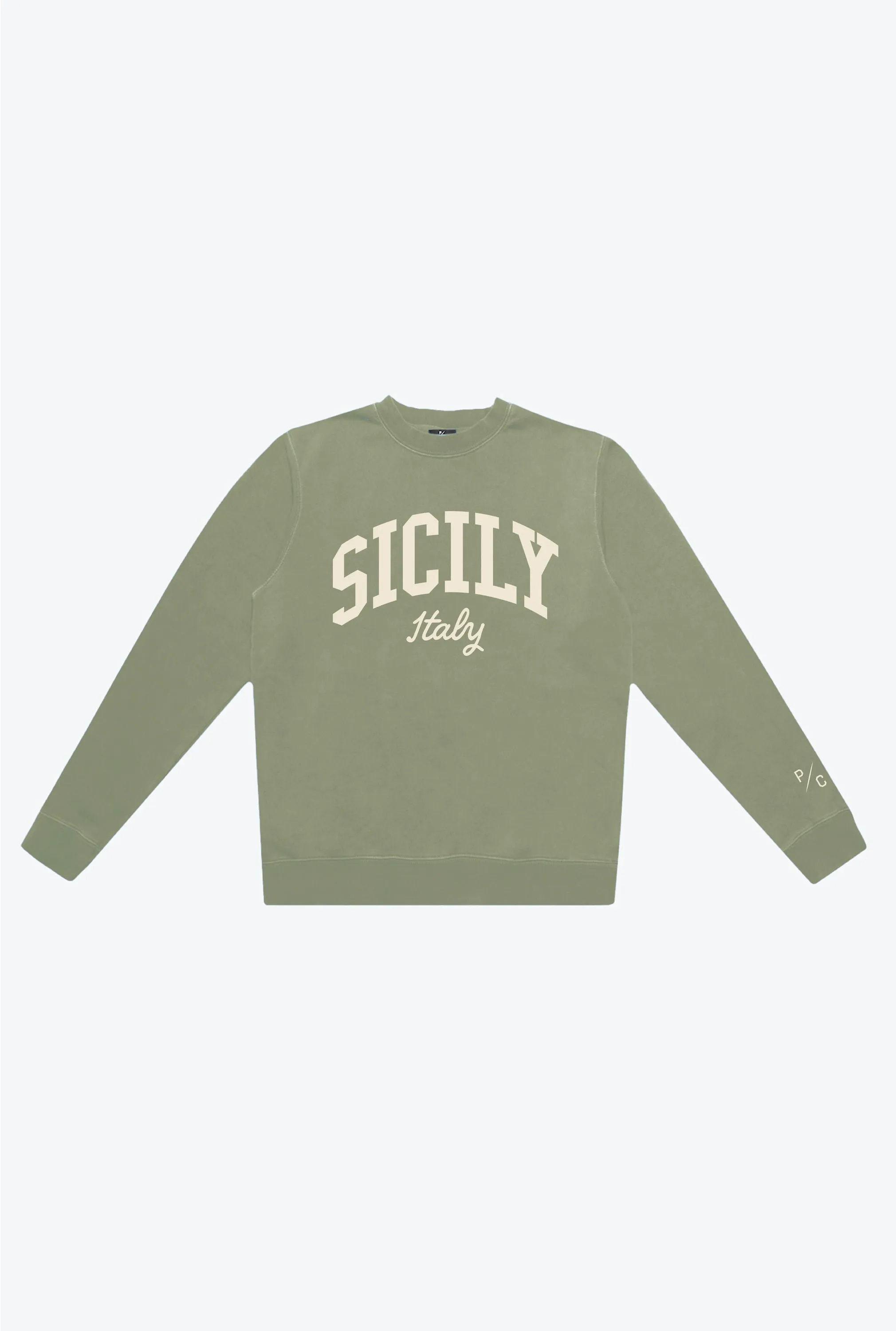 Sicily Tourist Pigment Dye Crewneck - Sage Green sold by Peace-Collective