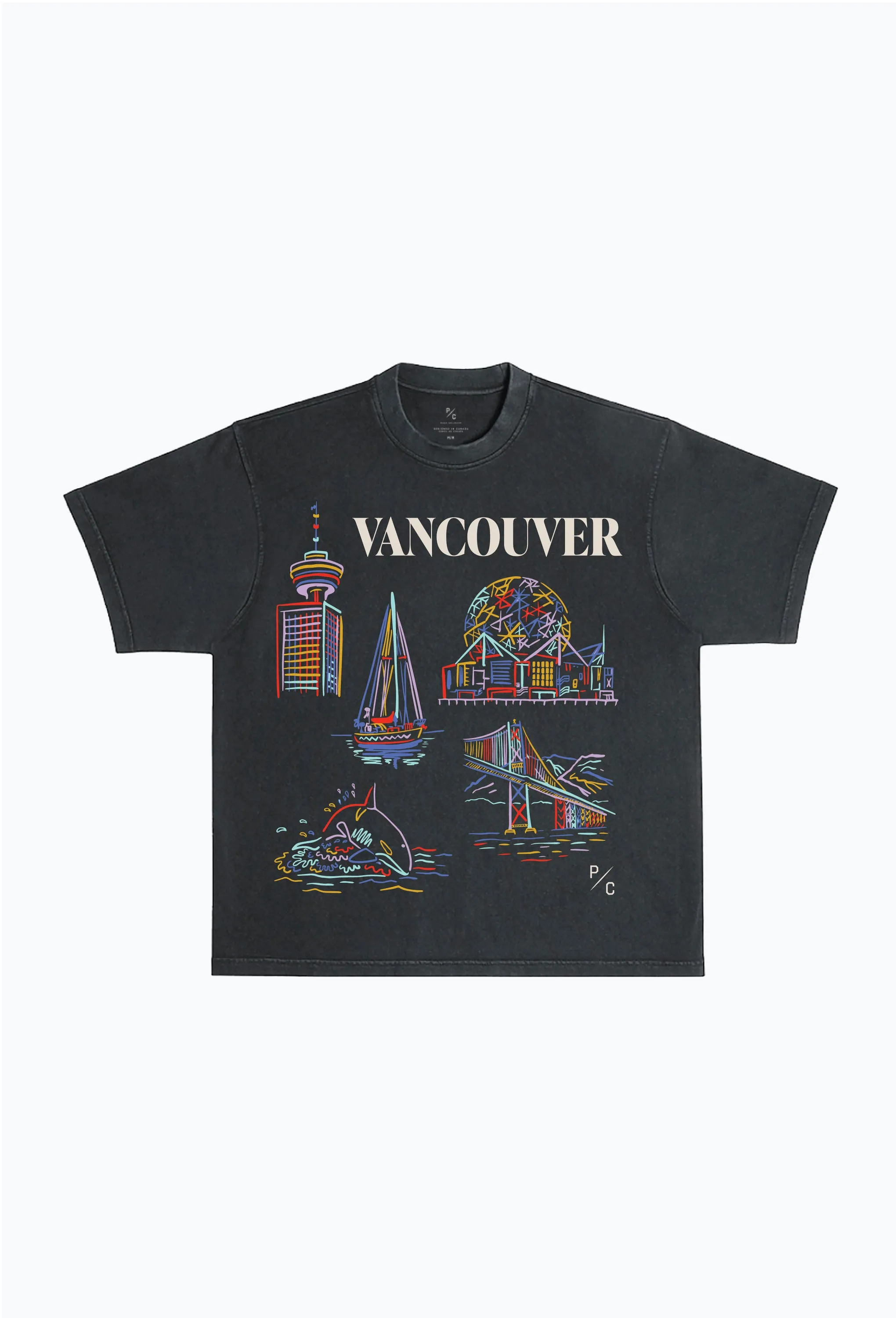 Vancouver Sketch Garment Dyed Heavyweight T-Shirt - Black sold by Peace-Collective