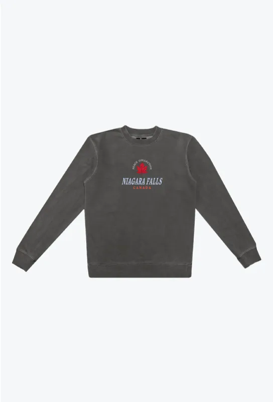 Niagara Falls Sketch Pigment Dye Crewneck - Black made by Peace-Collective