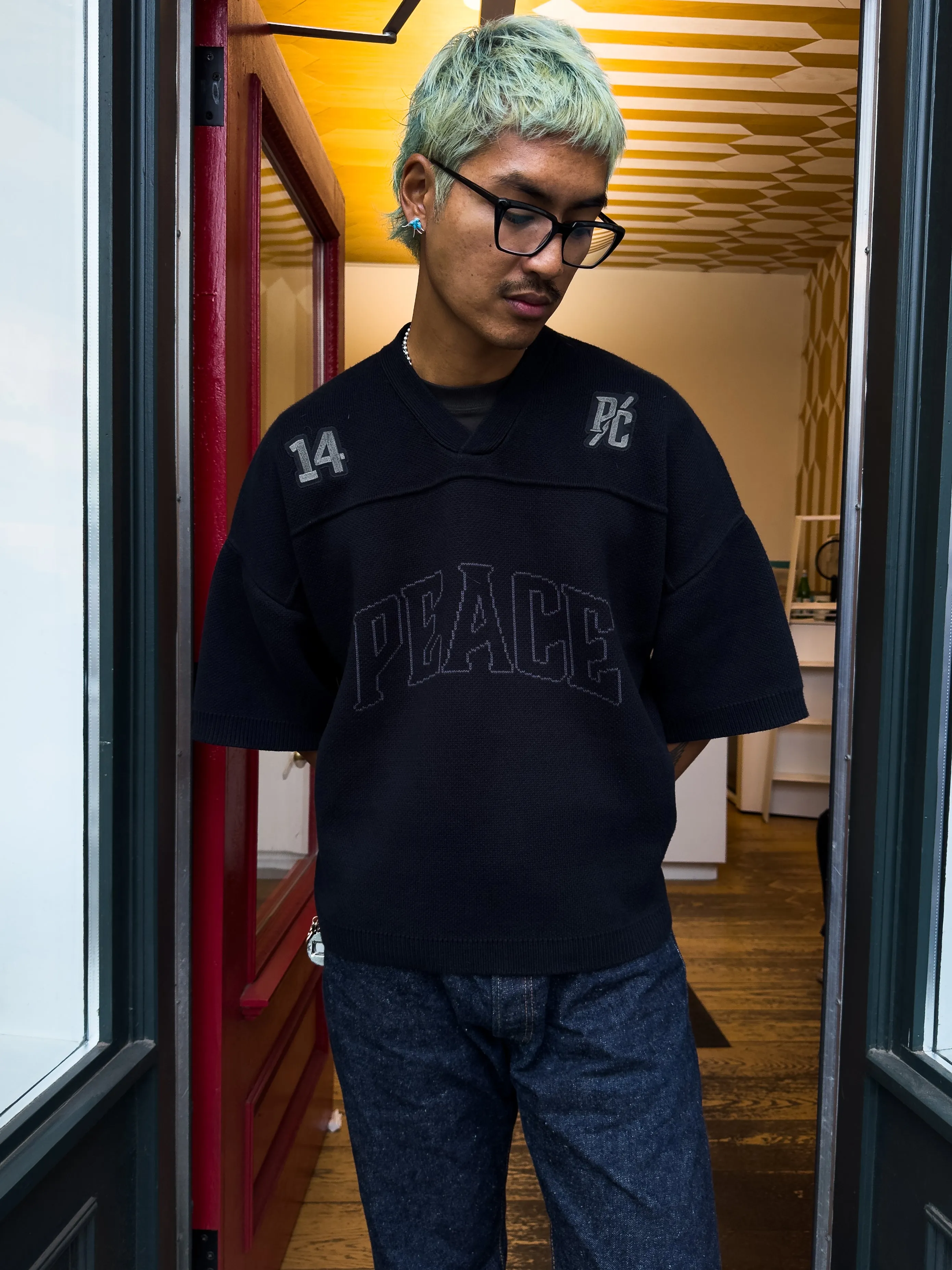 Peace Tonal Knit Football Sweater - Black sold by Peace-Collective product image thumbnail 2