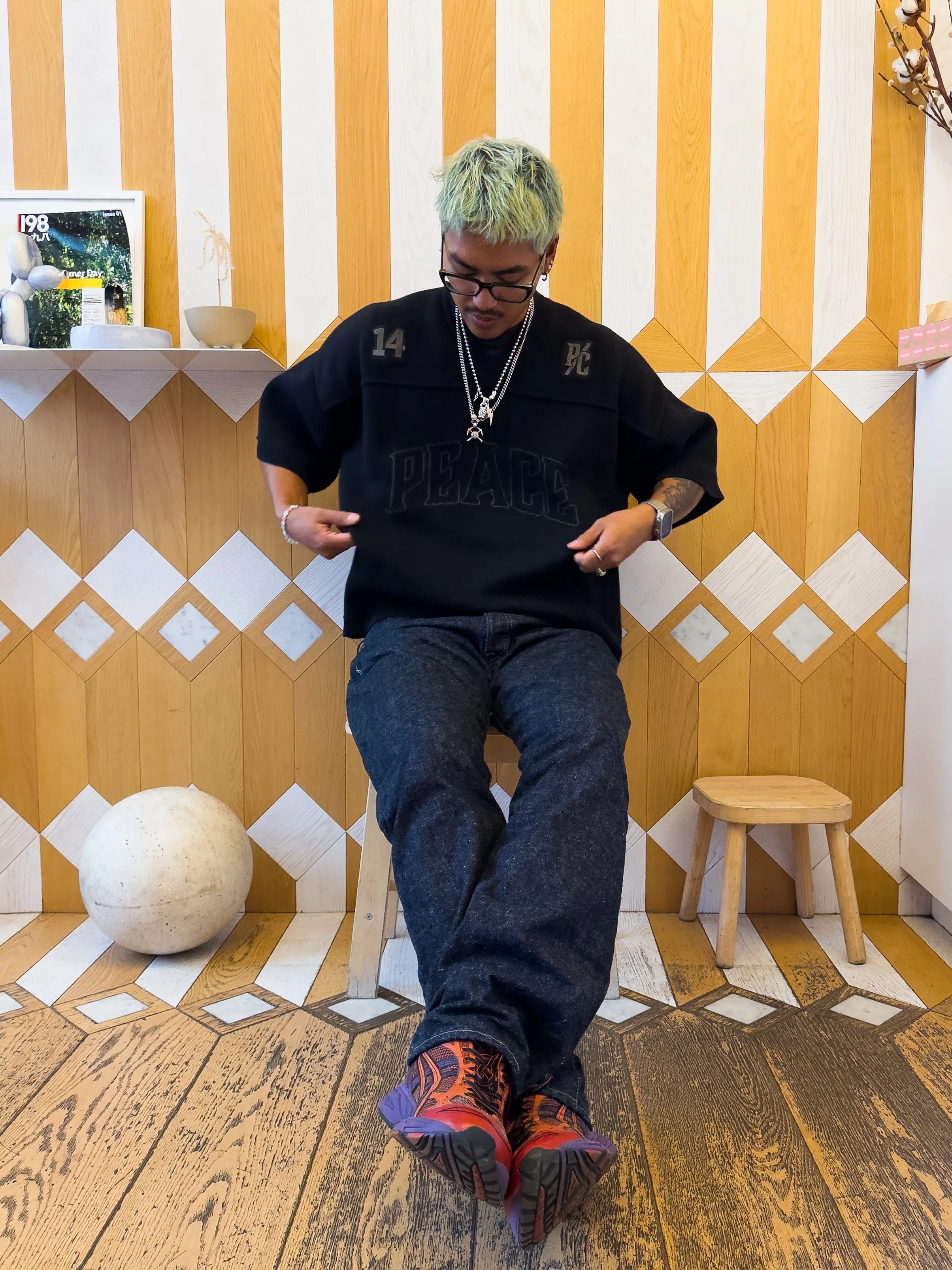 Peace Tonal Knit Football Sweater - Black sold by Peace-Collective product image thumbnail 5